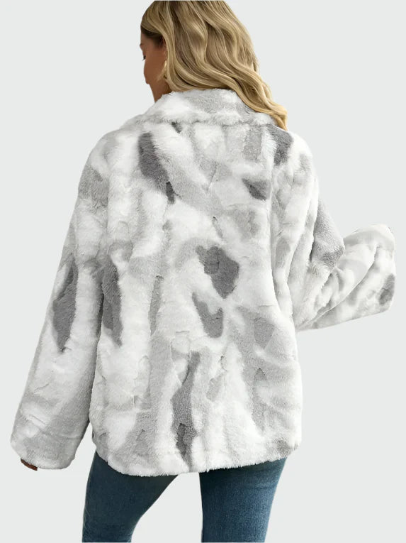 Elegant Fleecejakke i Marmor Mønster - Blødt Fleece til Komfort og Stil