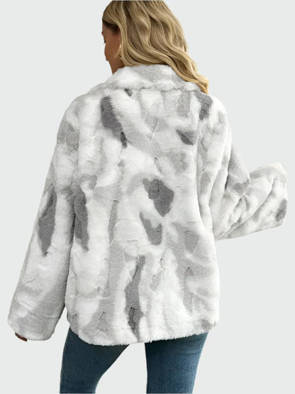 Elegant Fleecejakke i Marmor Mønster - Blødt Fleece til Komfort og Stil