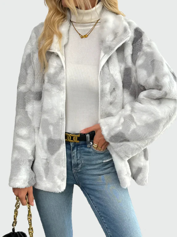 Elegant Fleecejakke i Marmor Mønster - Blødt Fleece til Komfort og Stil