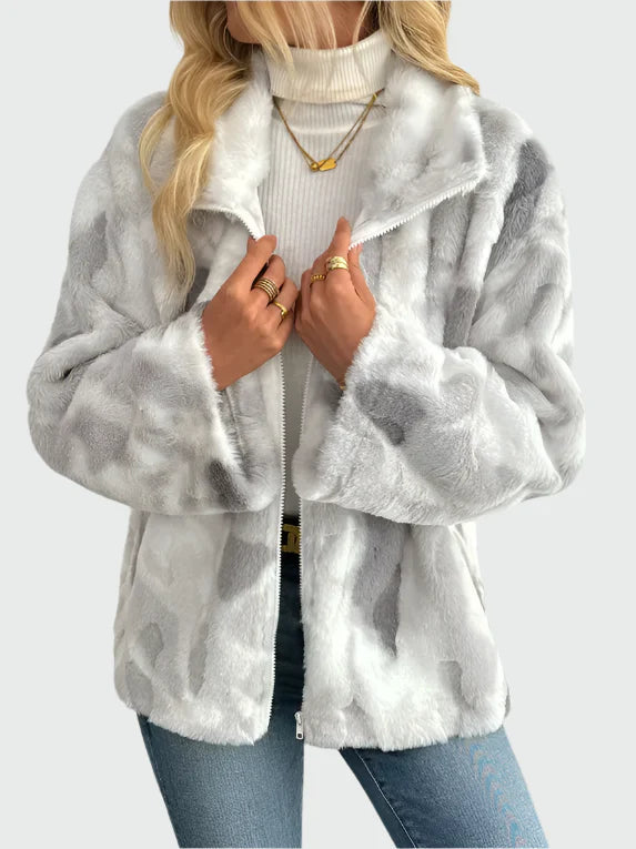 Elegant Fleecejakke i Marmor Mønster - Blødt Fleece til Komfort og Stil