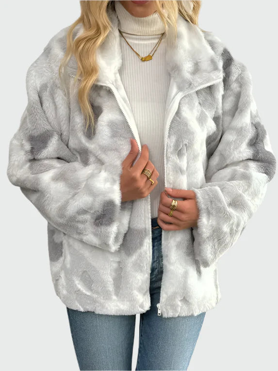 Elegant Fleecejakke i Marmor Mønster - Blødt Fleece til Komfort og Stil