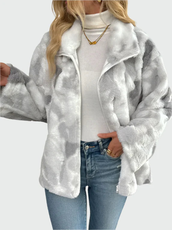 Elegant Fleecejakke i Marmor Mønster - Blødt Fleece til Komfort og Stil