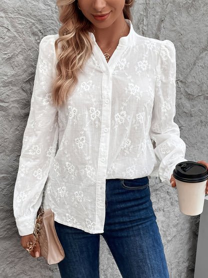 Elegant Kanten Bluse - Langærmet, Blødt Materiale med Delikate Broderier