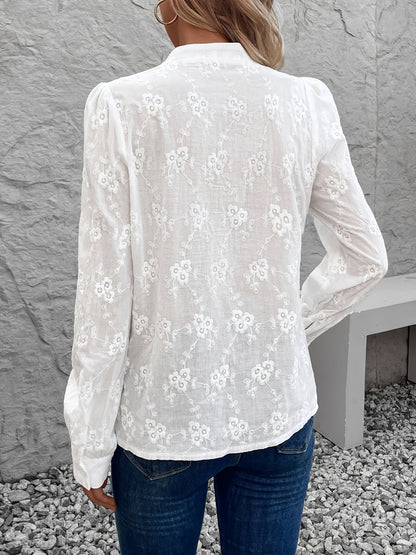 Elegant Kanten Bluse - Langærmet, Blødt Materiale med Delikate Broderier