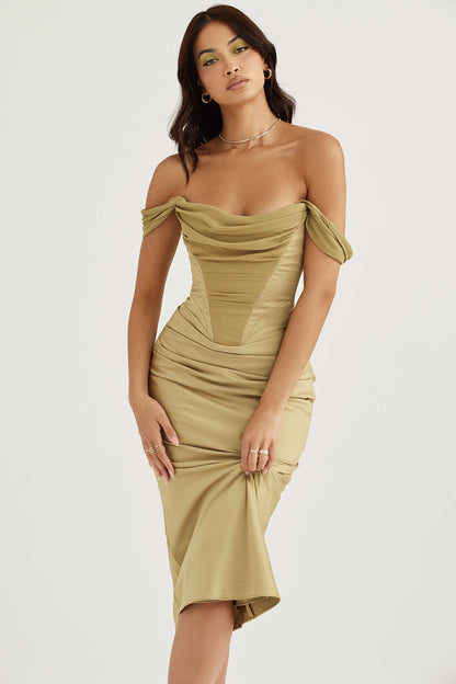 Elegant Lang Kjole med Slank Satin Korset - Lange Festkjoler til Kvinder