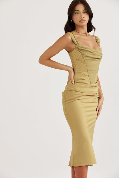 Elegant Lang Kjole med Slank Satin Korset - Lange Festkjoler til Kvinder