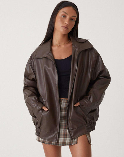 Elegant Oversized Læderjakke Dame - Komfortabelt Design til Sommerbrug