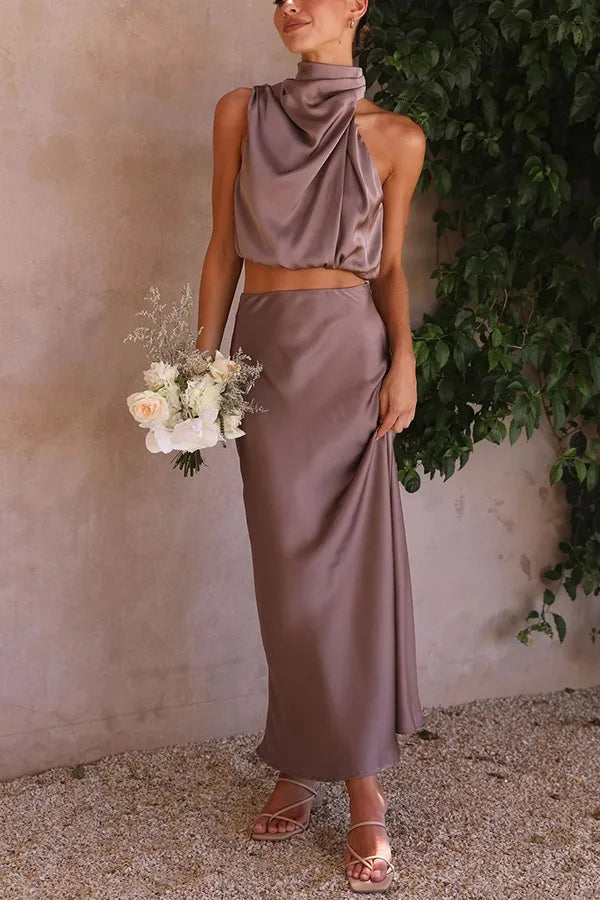 Elegant Satijn Halter Maxi Kjole - Luksuriøs Sommerkjole til Bryllupper