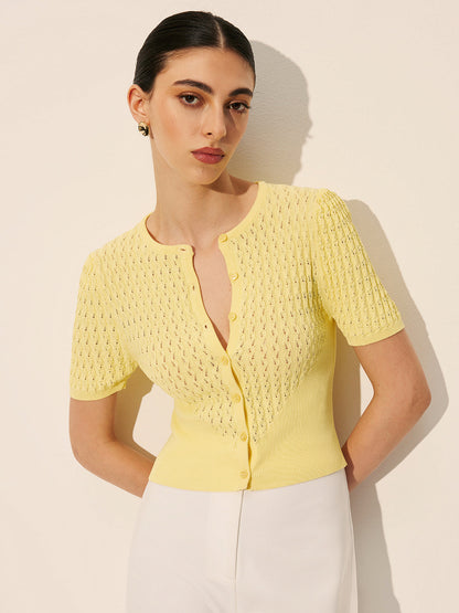 Elegant Strikket Top med Knapper - Let, Åndbar og Stilfuld Design