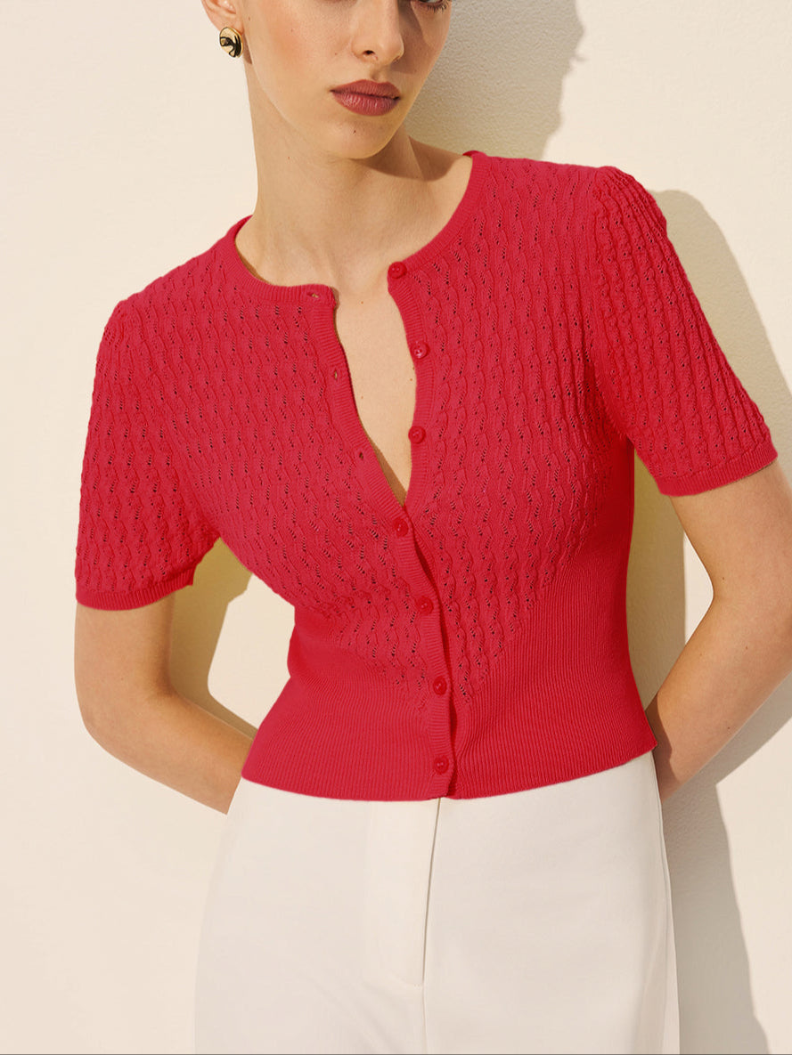 Elegant Strikket Top med Knapper - Let, Åndbar og Stilfuld Design