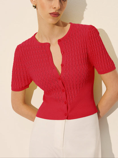 Elegant Strikket Top med Knapper - Let, Åndbar og Stilfuld Design