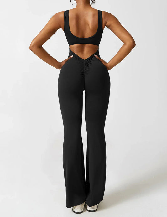 Elena Flared V-Back Buksedragt - Komfortabel og Formende Jumpsuit til Alle Anledninger