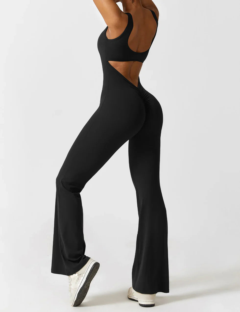 Elena Flared V-Back Buksedragt - Komfortabel og Formende Jumpsuit til Alle Anledninger