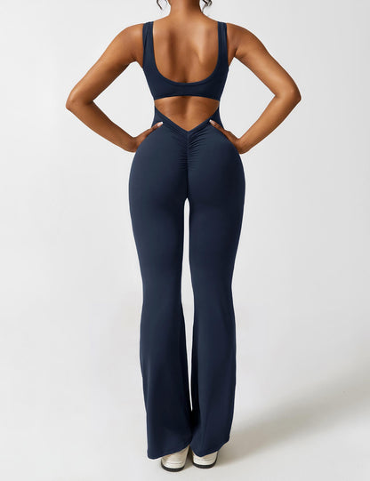Elena Flared V-Back Buksedragt - Komfortabel og Formende Jumpsuit til Alle Anledninger