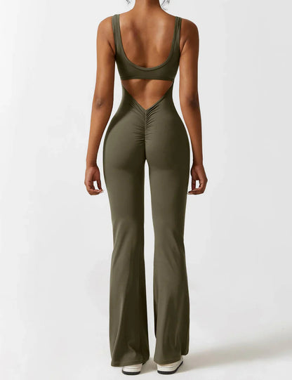 Elena Flared V-Back Buksedragt - Komfortabel og Formende Jumpsuit til Alle Anledninger