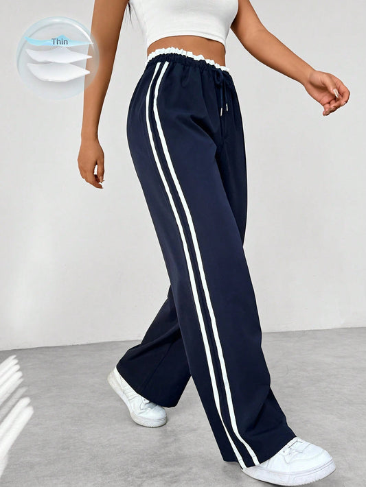Elsa - Casual Damesbroek med Stribet Farveblokdesign og Comfy Fit