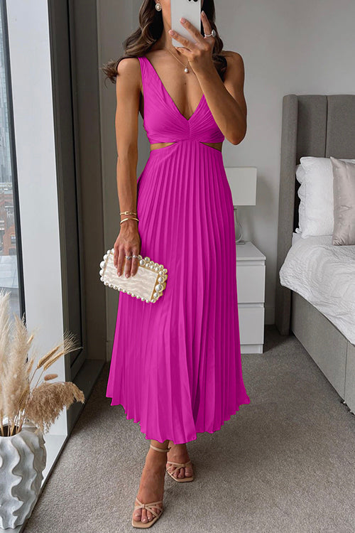 Variant image for Courtney - Elegant Geplooide Maxi-Jurk Med V-Hals Og Udsnit Til Specielle Lejligheder-6