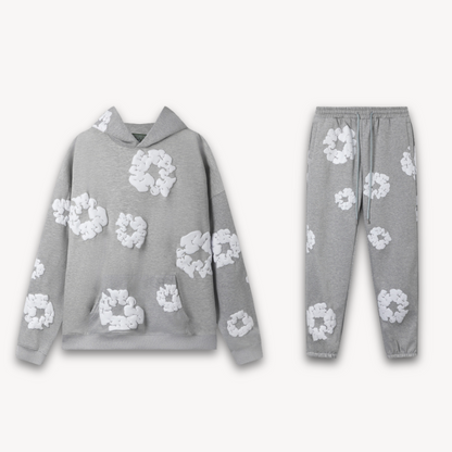 Gabriel - Unisex Hoodie Og Jogger Sæt Med Blomsterdesign I Premium Bomuldsblanding