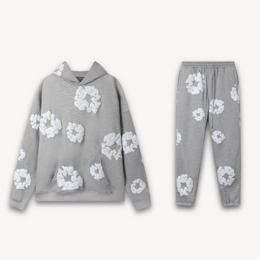 Gabriel - Unisex Hoodie Og Jogger Sæt Med Blomsterdesign I Premium Bomuldsblanding
