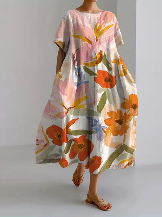 Valentina - Lang Sommerkjole Med Blomsterdesign & Komfortabel Pasform