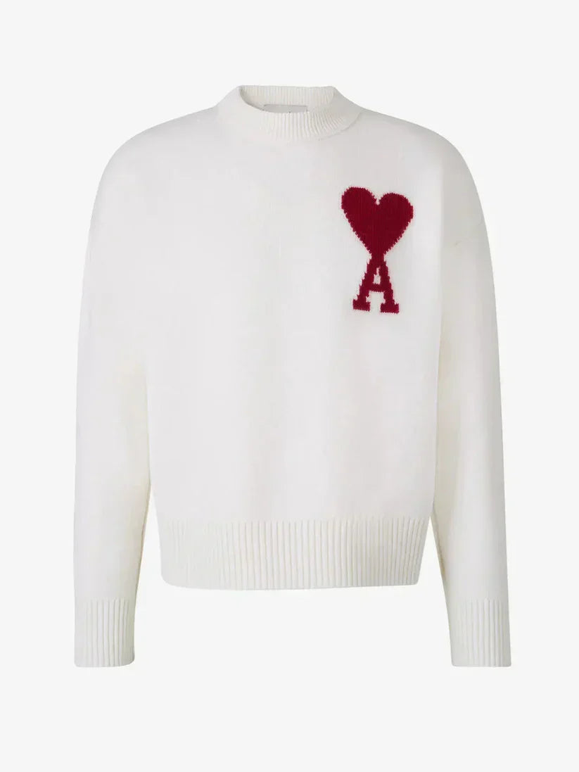 AMITALIE Unisex Pullover i 100% Uld Med Ikonisk Hjerte Design