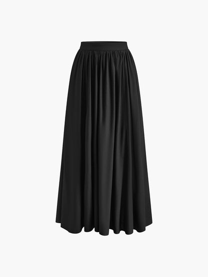 Kvalitets Katoen - Plisseret Maxiskørt i Letvægtsstof til Elegant Stil