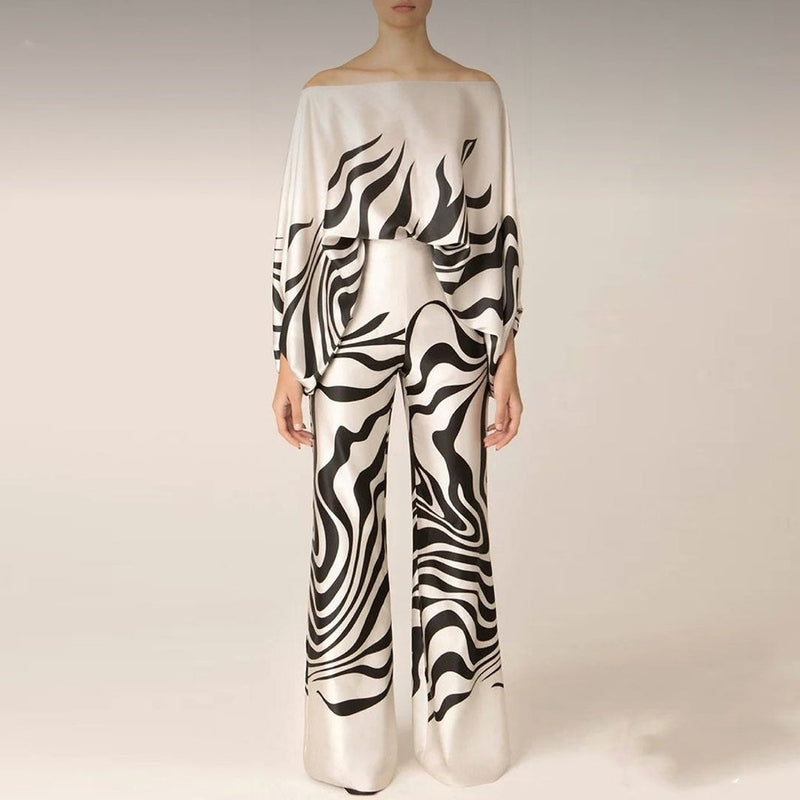 Variant image for Elegant Silke One-Shoulder Top Med Bred Ben High Waist Bukser Til Kvinder-2