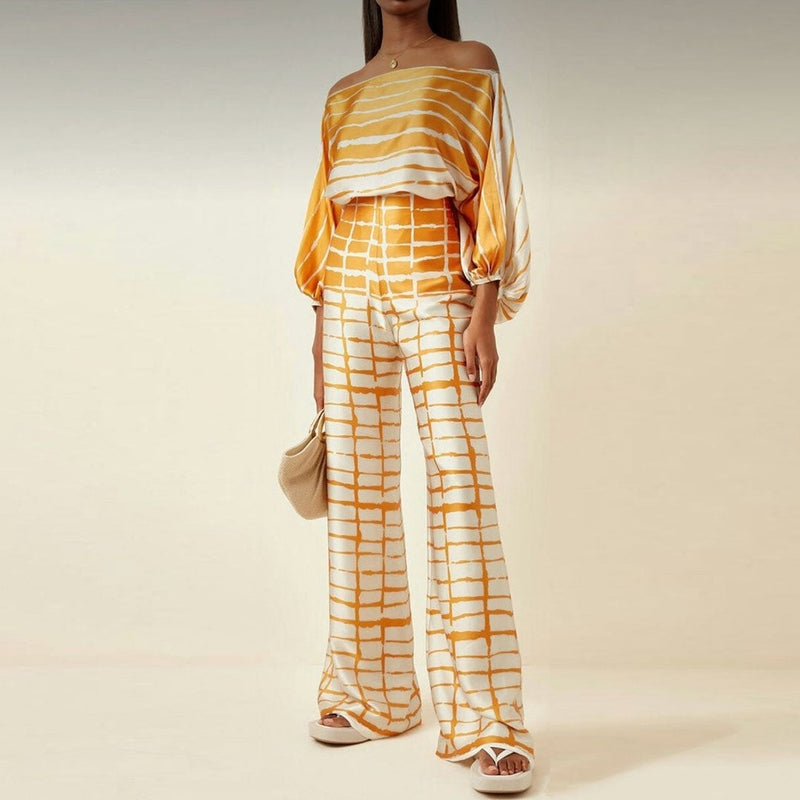 Variant image for Elegant Silke One-Shoulder Top Med Bred Ben High Waist Bukser Til Kvinder-4