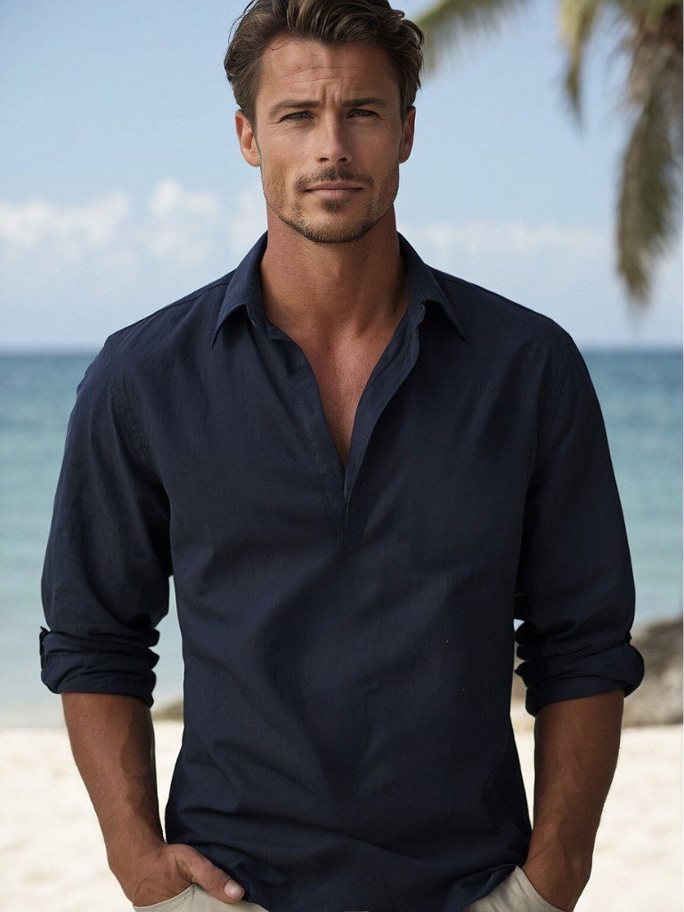 Variant image for Marine Linnen Skjorte Til Mænd - Åndbar, Letvægts Og Stilfuld Strandmode-1