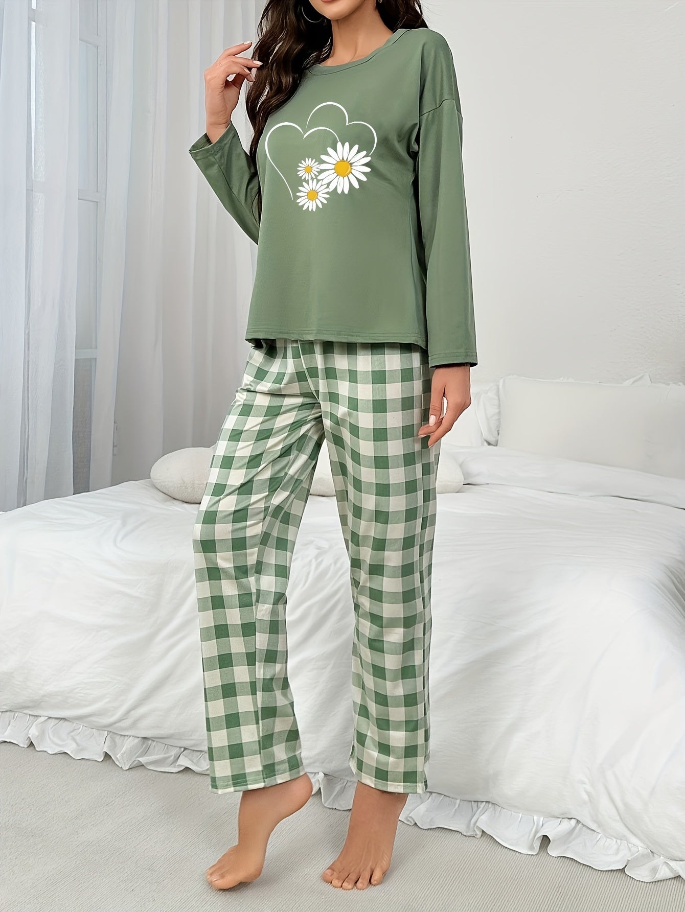 Noelia Blomsterprint Lange Mouw Pyjamasæt i Blødt Elastisk Stof