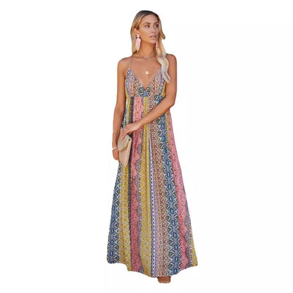 Elegant Sort Lang Kjole Maxi - V-Hals, Åben Ryg, Let Katoenmix til Damer