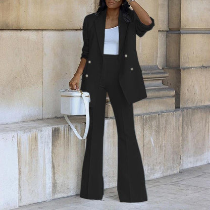 Elegant Blazer Sæt Dame - Afslappet Pasform med Bred Bukse til Stilfulde Anledninger