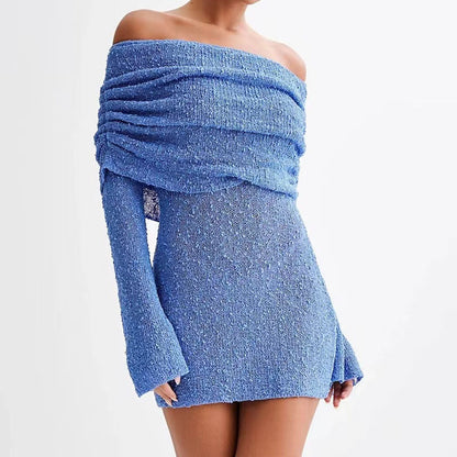 Elegant Off-Shoulder Strandkjole - Slank Pasform, Lange Ærmer, Letvægts Materiale