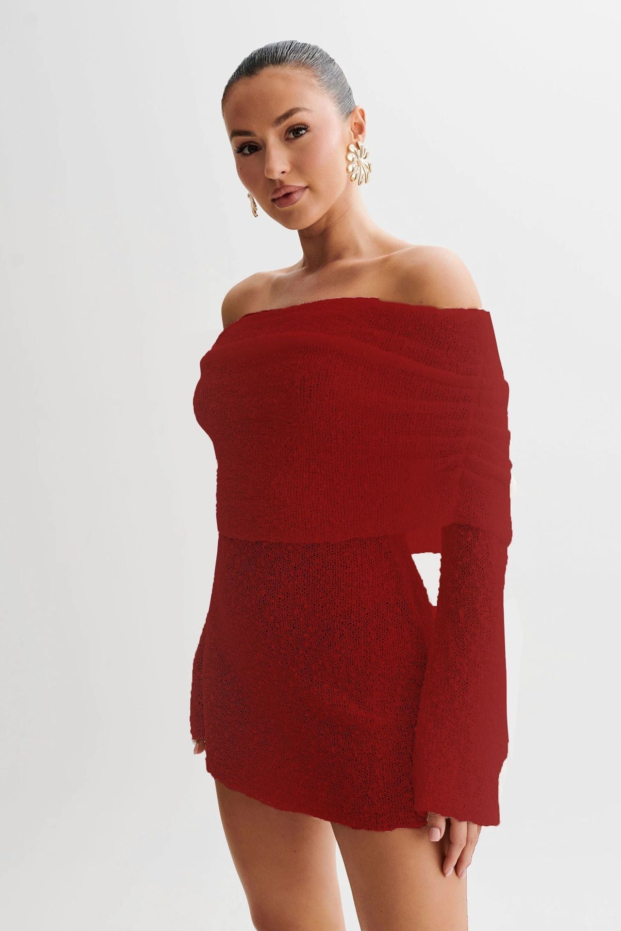 Variant image for Elegant Off-Shoulder Strandkjole - Slank Pasform, Lange Ærmer, Letvægts Materiale-13