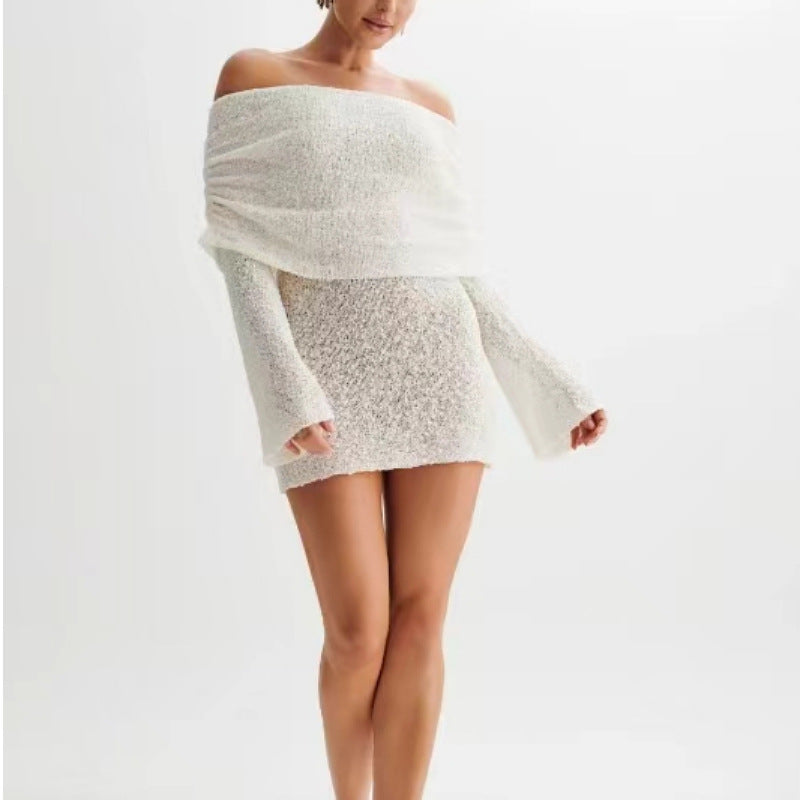 Variant image for Elegant Off-Shoulder Strandkjole - Slank Pasform, Lange Ærmer, Letvægts Materiale-4