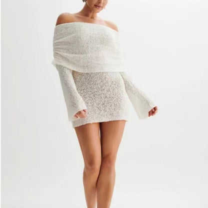 Variant image for Elegant Off-Shoulder Strandkjole - Slank Pasform, Lange Ærmer, Letvægts Materiale-4