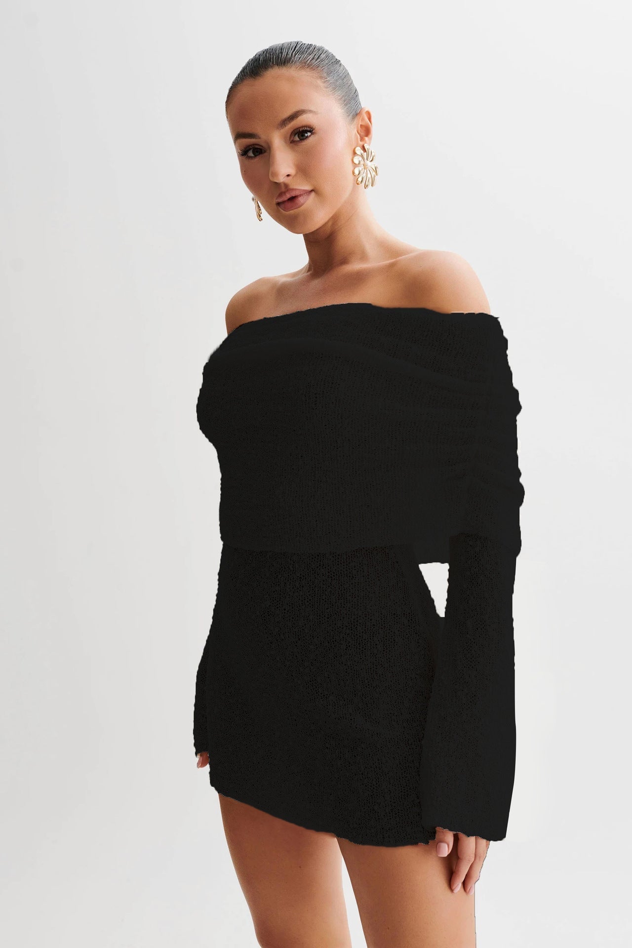 Variant image for Elegant Off-Shoulder Strandkjole - Slank Pasform, Lange Ærmer, Letvægts Materiale-10