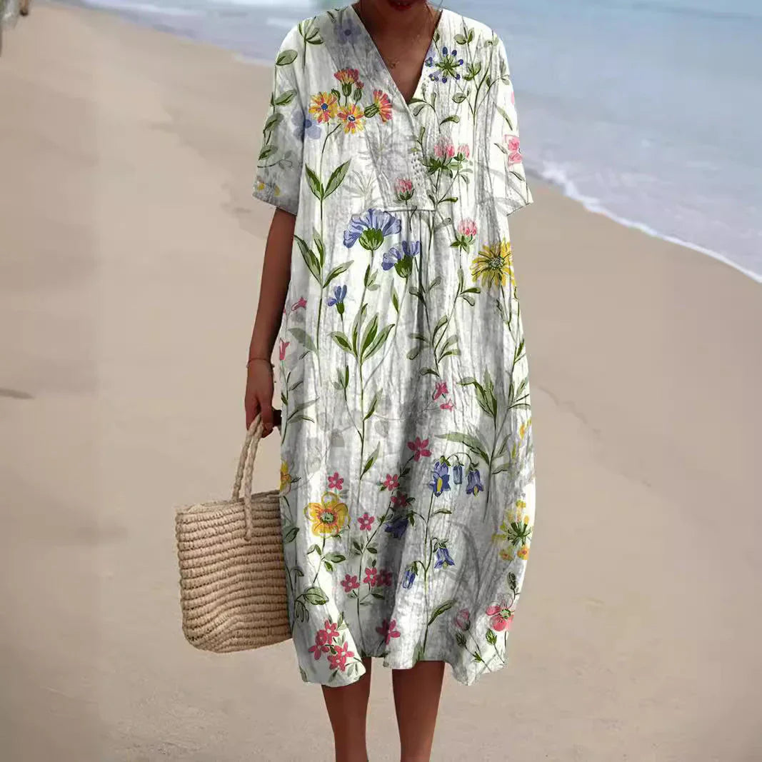 ALICIA - Sommerkjole med Blomsterprint - Let Pasform til Salg, Ideel til Sommer