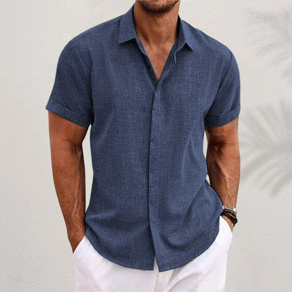 Variant image for Oliver - Heren Korte Mouwen Linnen Shirt i Premium Bomuldsblanding til Sommerkomfort-1