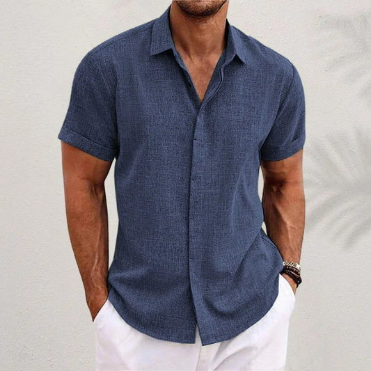 Oliver - Heren Korte Mouwen Linnen Shirt i Premium Bomuldsblanding til Sommerkomfort-1