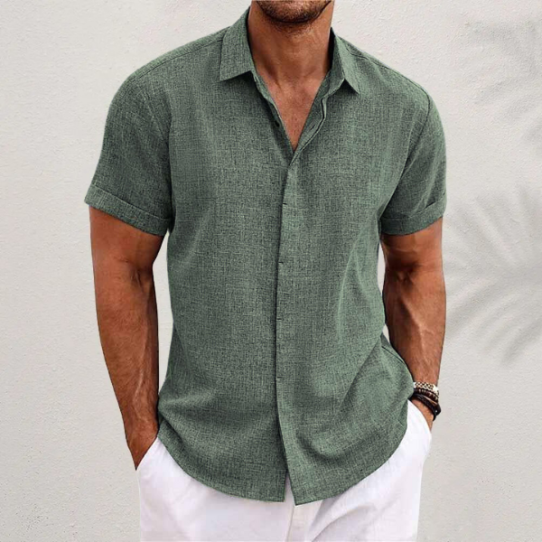 Variant image for Oliver - Heren Korte Mouwen Linnen Shirt i Premium Bomuldsblanding til Sommerkomfort-19