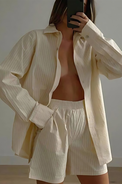 Variant image for Monika - Stribet Sommersæt med Elastiske Shorts og Bluse i Høj Kvalitet-9