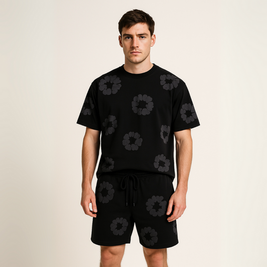 Thomas - Unisex Katoenen T-shirt og Shorts Sæt med Blomsterprint
