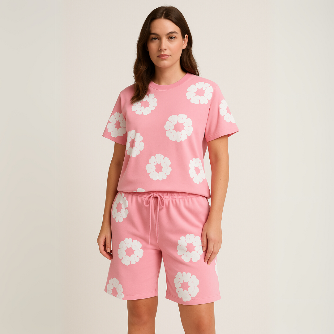 Variant image for Loravelle - Unisex Katoenen T-shirt og Shorts Sæt med Blomsterprint-25