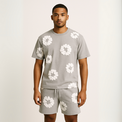 Variant image for Loravelle - Unisex Katoenen T-shirt og Shorts Sæt med Blomsterprint-13
