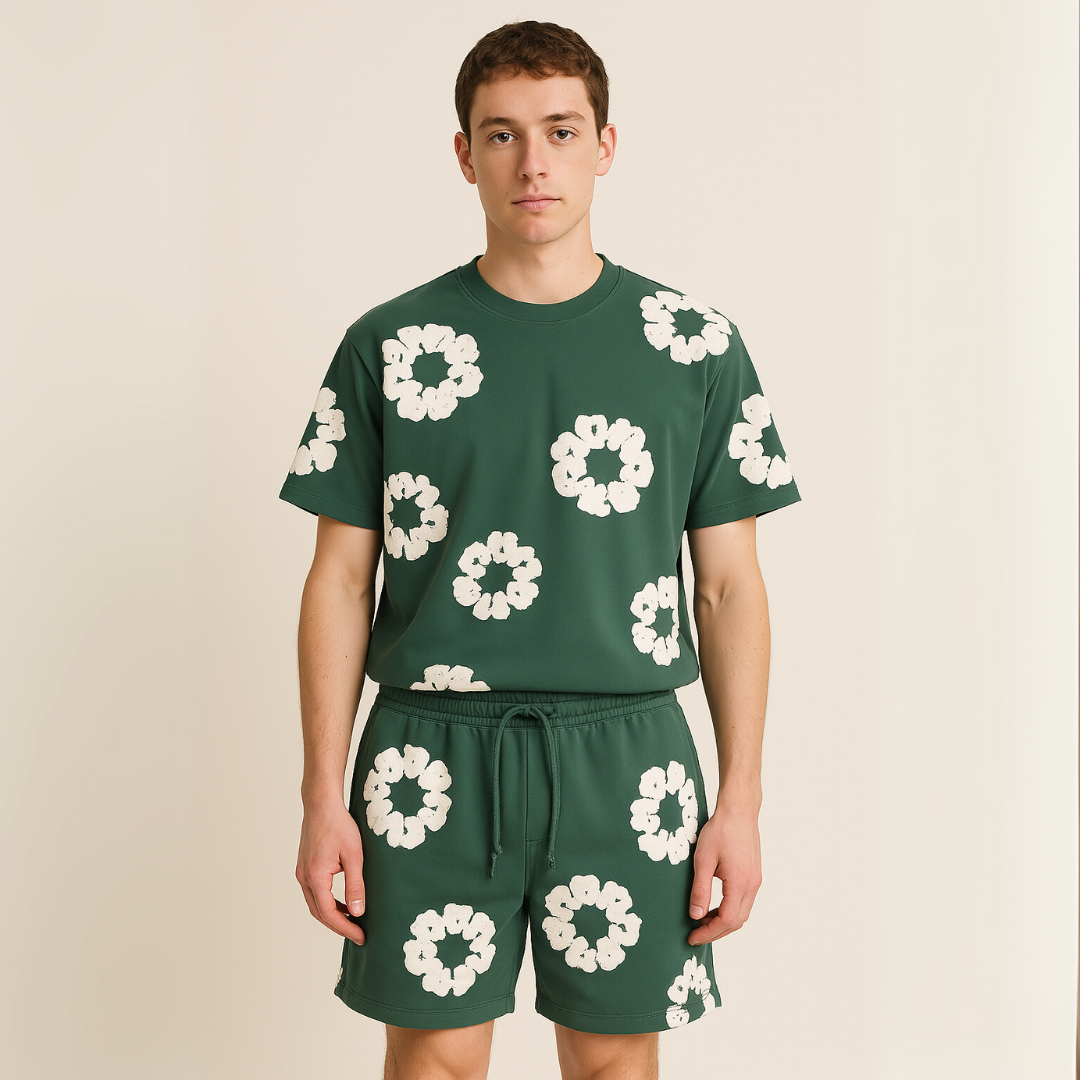 Variant image for Loravelle - Unisex Katoenen T-shirt og Shorts Sæt med Blomsterprint-37