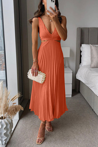 Courtney - Elegant Geplooide Maxi-Jurk Med V-Hals Og Udsnit Til Specielle Lejligheder-5