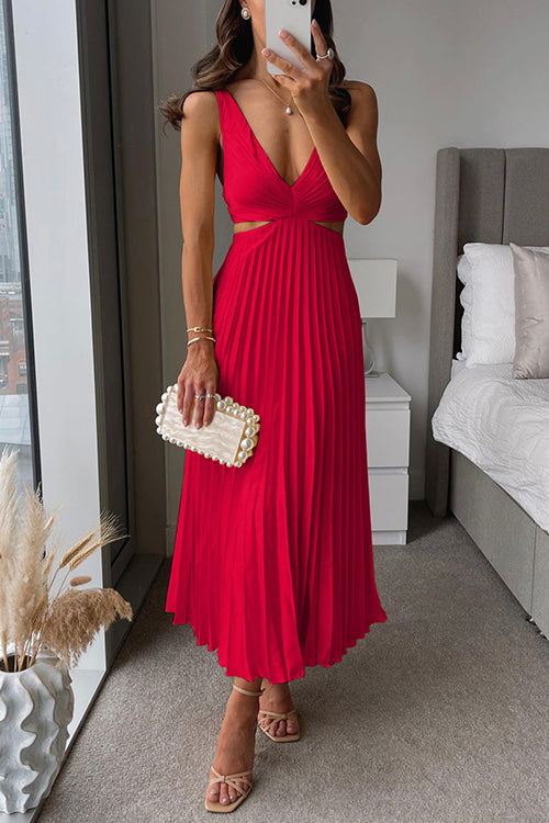 Variant image for Courtney - Elegant Geplooide Maxi-Jurk Med V-Hals Og Udsnit Til Specielle Lejligheder-21