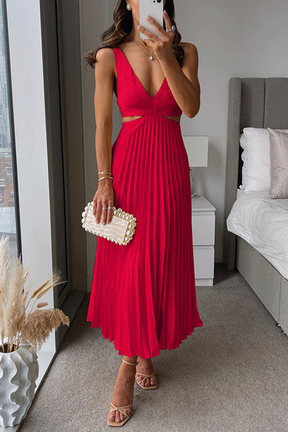 Variant image for Courtney - Elegant Geplooide Maxi-Jurk Med V-Hals Og Udsnit Til Specielle Lejligheder-21