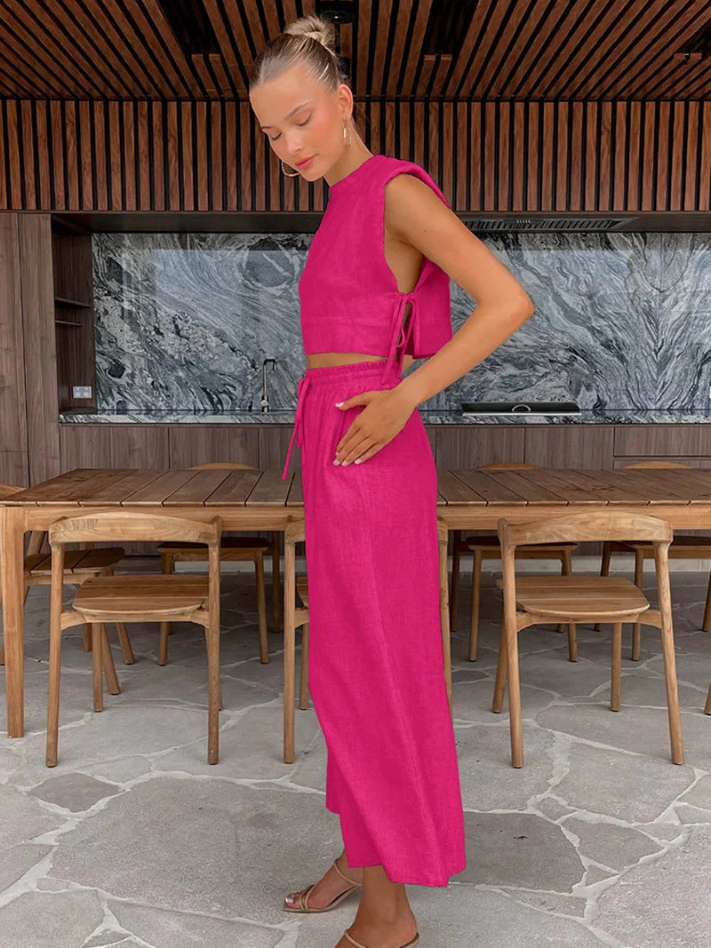 Variant image for Urban Chic - Dameslinnen Tweedelige Set Med Crop Top Og Brede Bukser-1